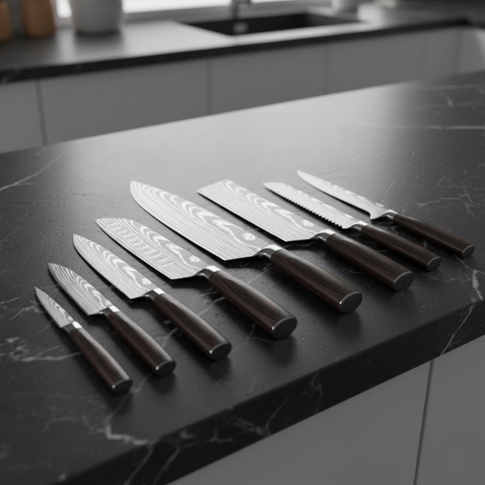 Set Profesional 8 Cuchillos Damasco e Madera™ - Serie Maestra