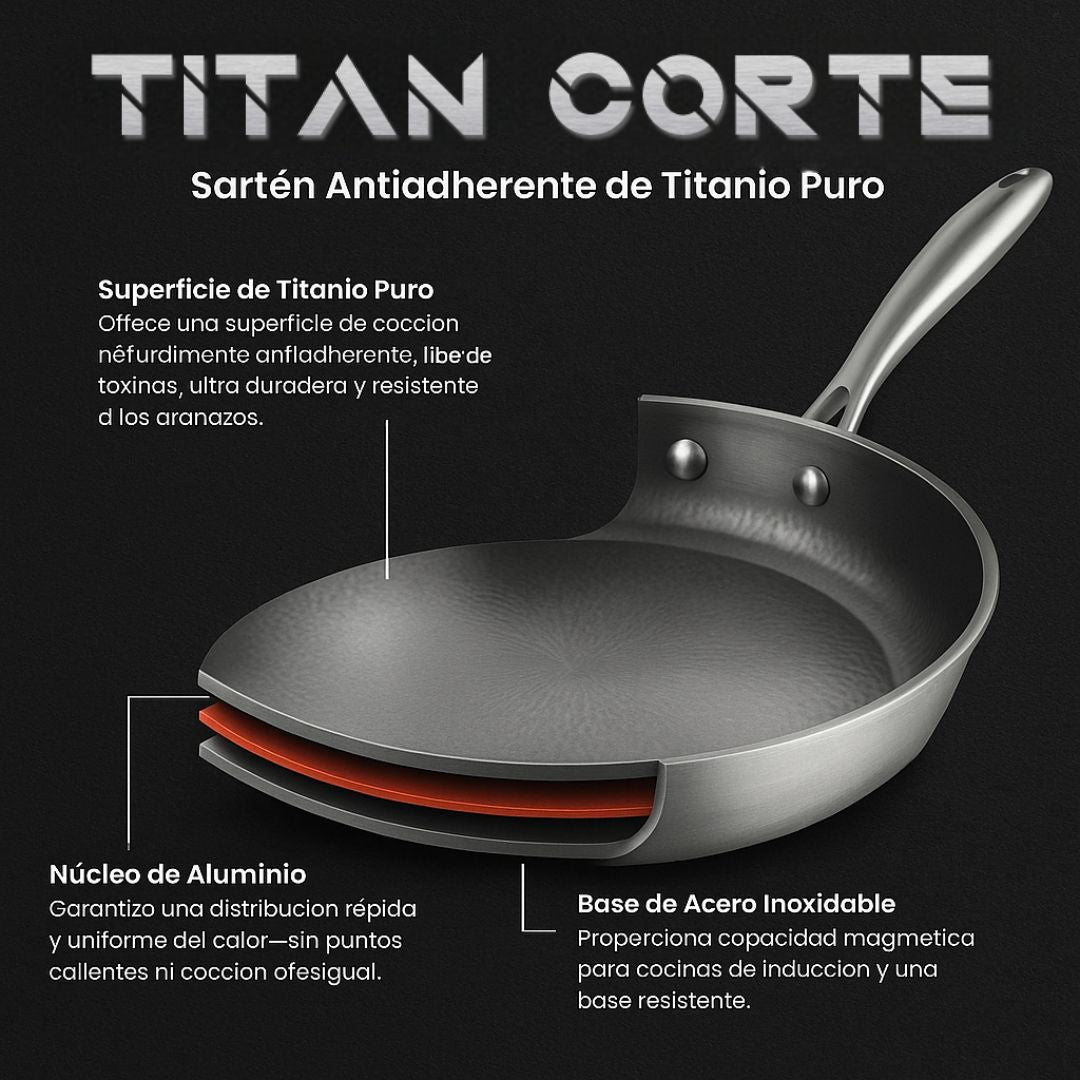 Titan Corte® AURION™ – Sartén de Titanio Puro de Alta Resistencia