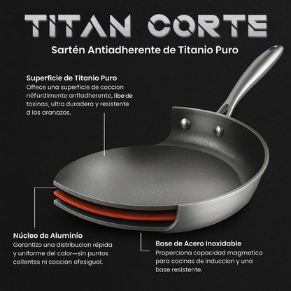 Titan Corte® AURION™ – Sartén de Titanio Puro de Alta Resistencia