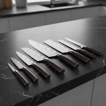 Set Profesional 8 Cuchillos Damasco e Madera™ - Serie Maestra