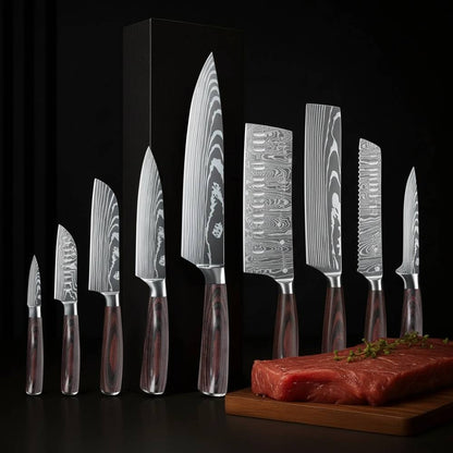 Set Profesional 8 Cuchillos Damasco e Madera™ - Serie Maestra