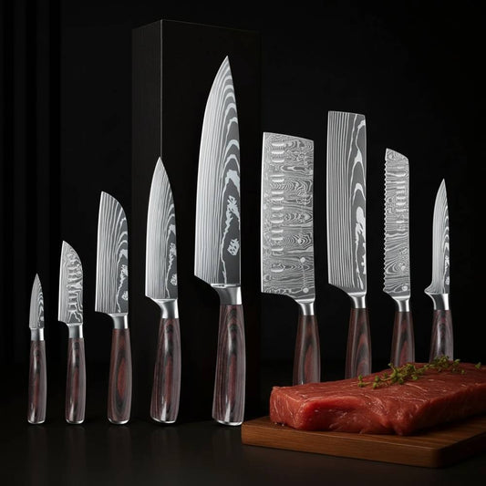 Set Profesional 8 Cuchillos Damasco e Madera™ - Serie Maestra