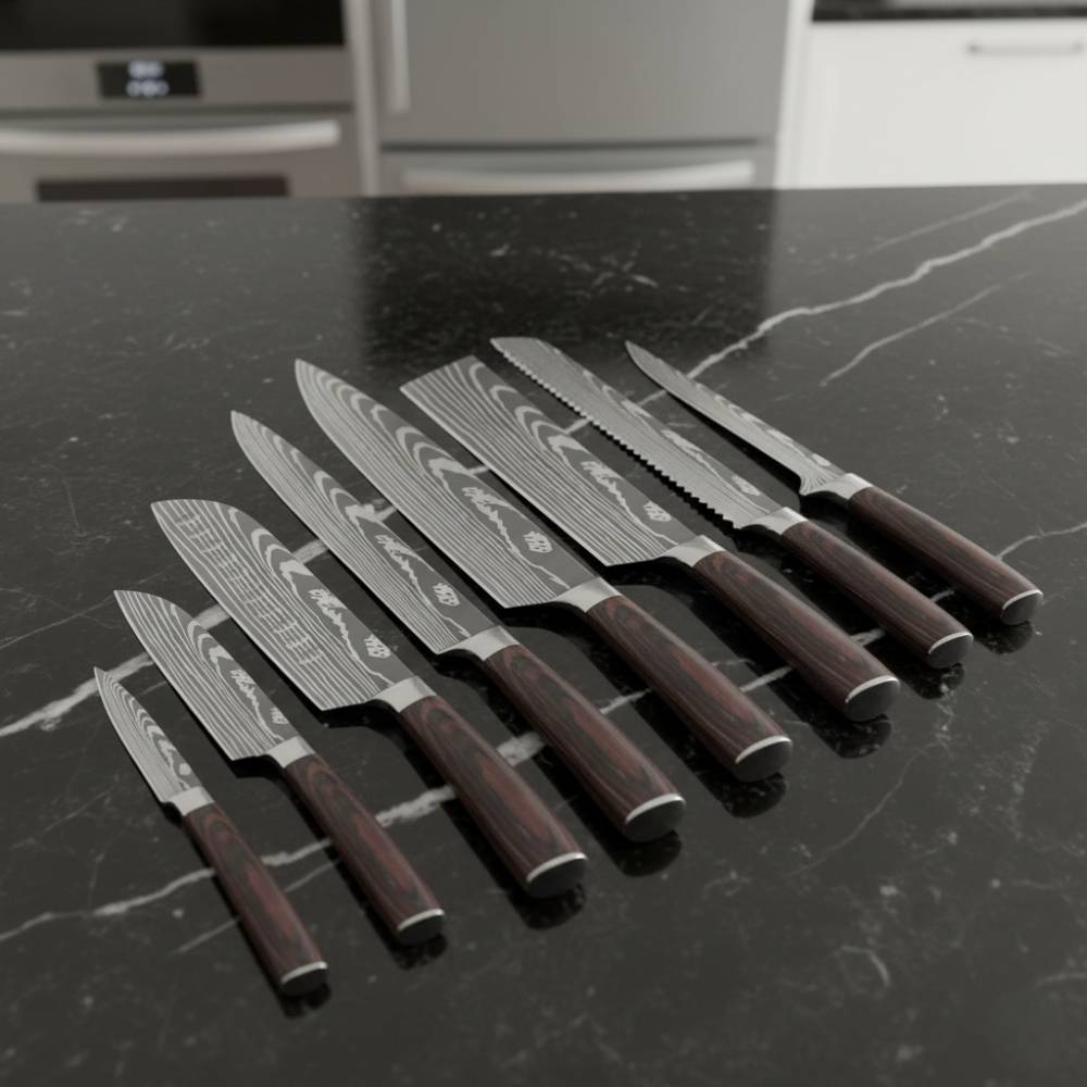 Set Profesional 8 Cuchillos Damasco e Madera™ - Serie Maestra