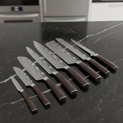 Set Profesional 8 Cuchillos Damasco e Madera™ - Serie Maestra